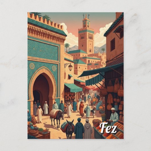 Fez Marokko Reizen Briefkaart (Voorkant)