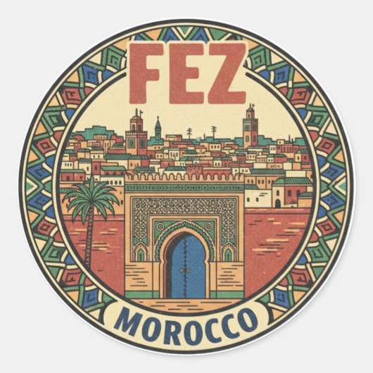 Fez Marokko Reizen Ronde Sticker (Voorkant)