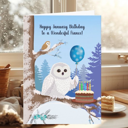 Fiance Happy January Birthday Snowy Owl Kaart