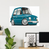 Fiat 126 karikaturale turquoise poster (Thuiskantoor)