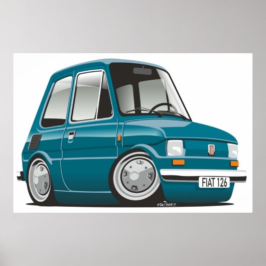 Fiat 126 karikaturale turquoise poster (Voorkant)