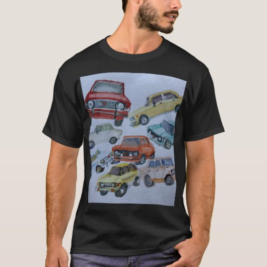 Fiat 128-kleurenT-shirt met waterverf T-shirt (Voorkant)