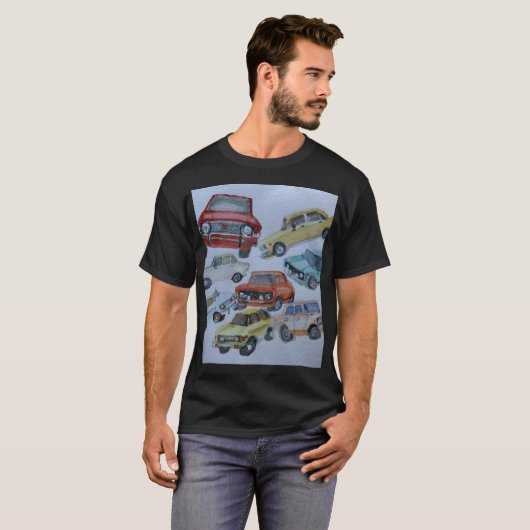 Fiat 128-kleurenT-shirt met waterverf T-shirt (Voorkant volledig)