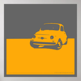 Fiat 500, 1959 - Geel op grijs Poster