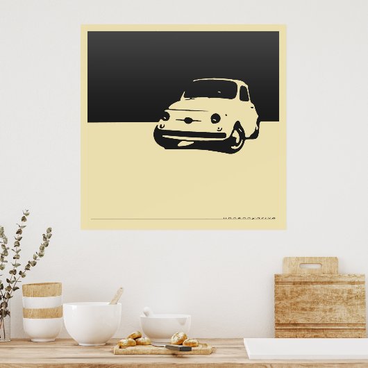 Fiat 500, 1959 - Koolzwart op roomkleurig poster (Keuken)