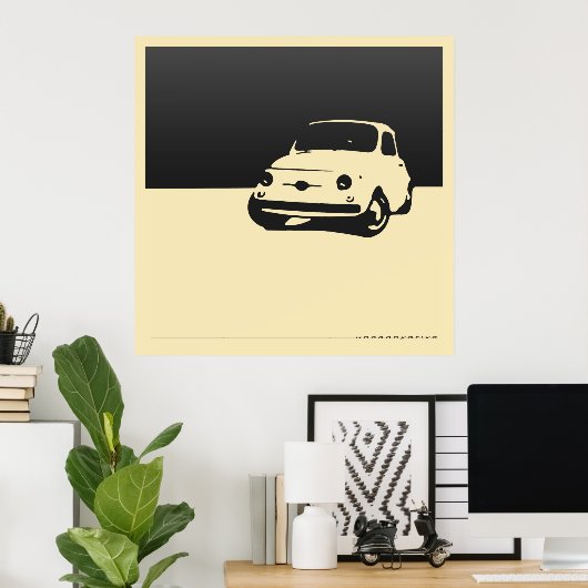 Fiat 500, 1959 - Koolzwart op roomkleurig poster (Thuiskantoor)