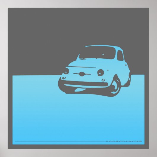 Fiat 500, 1959 - Licht blauw op grijs Poster (Voorkant)