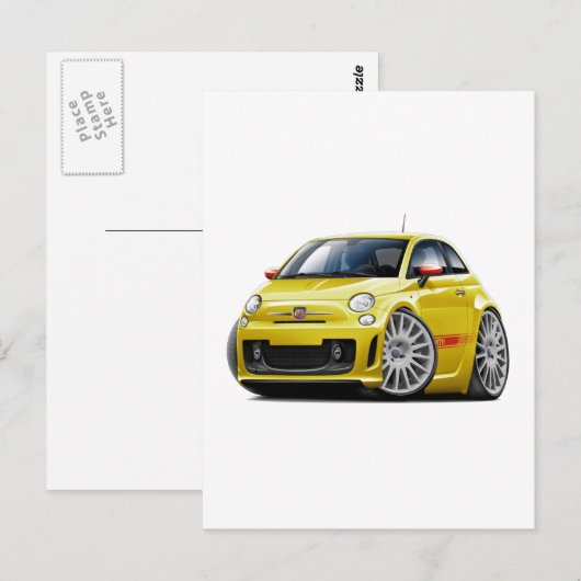 Fiat 500 Abarth Yellow Car Briefkaart (Voorkant / Achterkant)