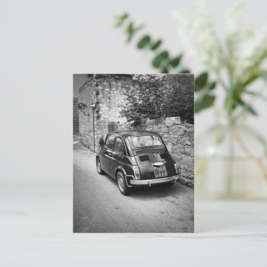 FIAT 500-auto in zwart-wit Briefkaart (Staand voorkant)