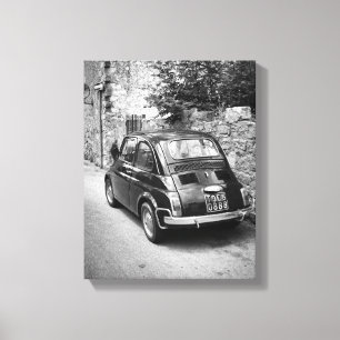 FIAT 500-auto in zwart-wit Canvas Afdruk