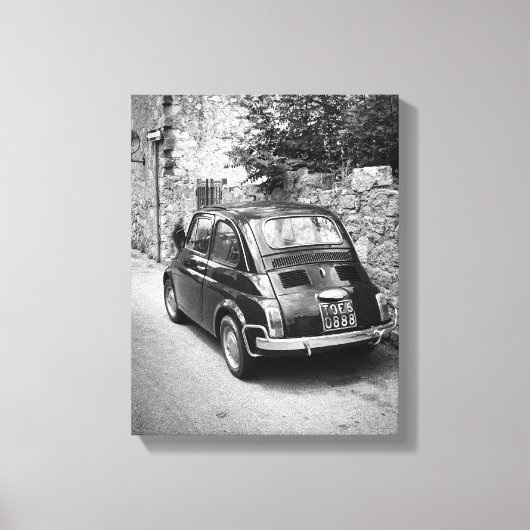 FIAT 500-auto in zwart-wit Canvas Afdruk (Voorkant)