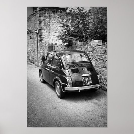 FIAT 500-auto in zwart-wit Poster (Voorkant)