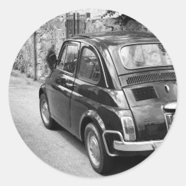 FIAT 500-auto in zwart-wit Ronde Sticker