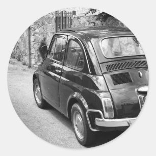 FIAT 500-auto in zwart-wit Ronde Sticker