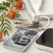 FIAT 500-auto in zwart-wit Sleutelhanger (Voorkant Rechts)