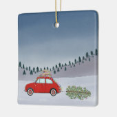 Fiat 500 auto met Kerstboom Aquarel Keramisch Ornament (Links)