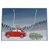 Fiat 500 auto met kerstboom groot cadeauzakje (Voorkant)
