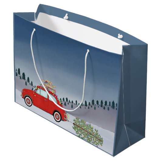 Fiat 500 auto met kerstboom groot cadeauzakje (Achterkant Gekanteld)