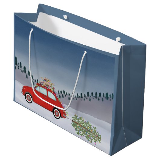 Fiat 500 auto met kerstboom groot cadeauzakje (Voorkant Gekanteld)