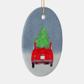 Fiat 500 auto met kerstboom Waterverf Keramisch Ornament (Rechts)