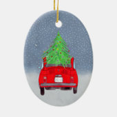 Fiat 500 auto met kerstboom Waterverf Keramisch Ornament (Achterkant)