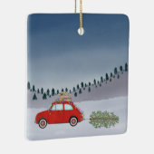 Fiat 500 auto met kerstboom Waterverf Keramisch Ornament (Rechts)