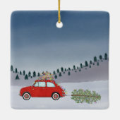 Fiat 500 auto met kerstboom Waterverf Keramisch Ornament (Achterkant)