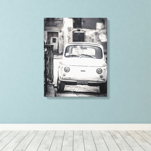 Fiat 500, cinquecento, in Italië, klassiek canvas Afdruk (Insitu (Houten vloer))