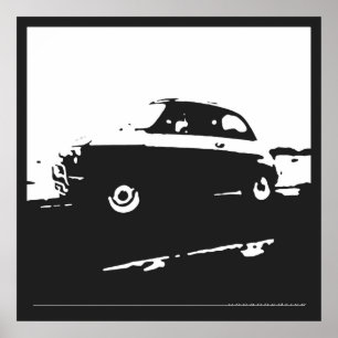 Fiat 500 classic - White on charcoal background Poster