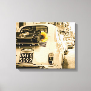 Fiat 500 in  canvas in Italië Afdruk