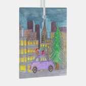 Fiat 500 in de  stad glas ornament (Voorkant Rechts)