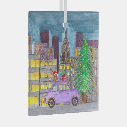 Fiat 500 in de  stad glas ornament (Voorkant Rechts)