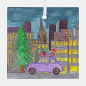 Fiat 500 in de  stad glas ornament (Achterkant)