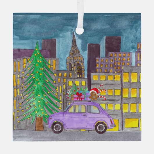 Fiat 500 in de  stad glas ornament (Achterkant)