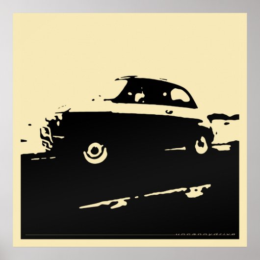 Fiat 500 klassiek - Zwart op lichtcrème poster (Voorkant)