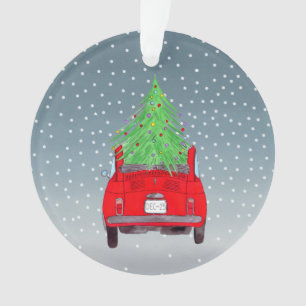 Fiat 500 met Kerstboom Aquarel Ornament