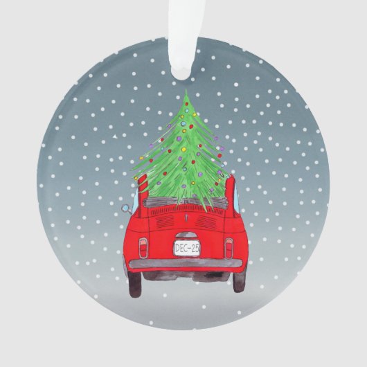 Fiat 500 met Kerstboom Aquarel Ornament (voorkant)