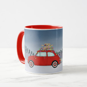 Fiat 500 met kerstboom Koffie Mok