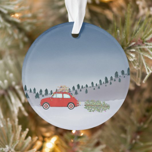 "Fiat 500 met kerstboom Waterverf Ornament (Boom)