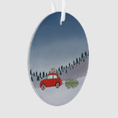 "Fiat 500 met kerstboom Waterverf Ornament (voorkant)