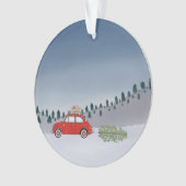 "Fiat 500 met kerstboom Waterverf Ornament (voorkant)