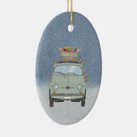 Fiat 500 met kerstcadeaus Keramisch Ornament (Rechts)