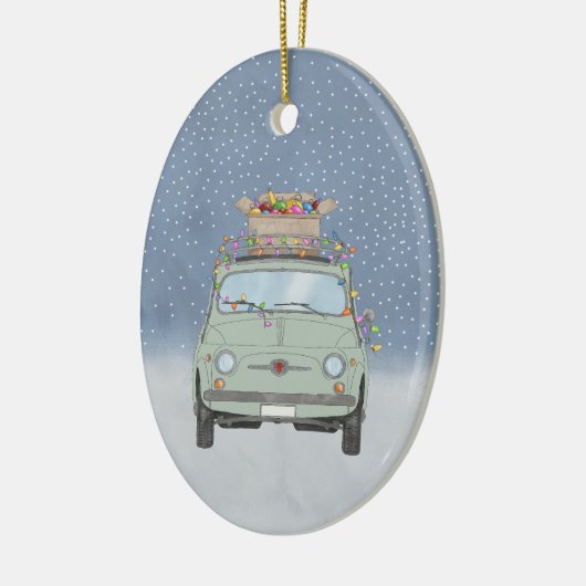 Fiat 500 met kerstcadeaus Keramisch Ornament (Links)