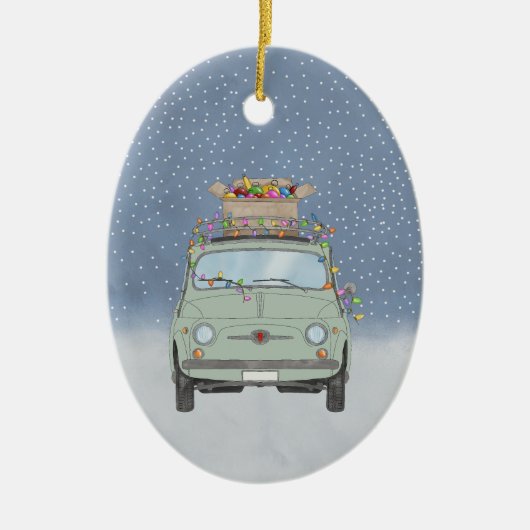 Fiat 500 met kerstcadeaus Keramisch Ornament (Voorkant)