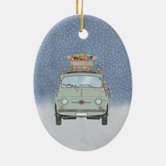 Fiat 500 met kerstcadeaus Keramisch Ornament (Achterkant)