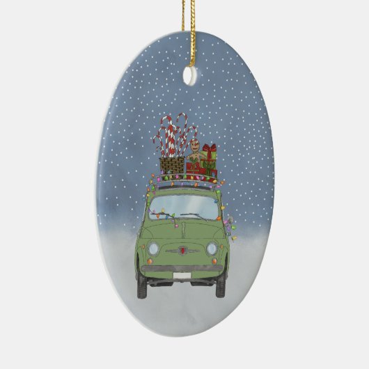 Fiat 500 met kerstcadeaus Keramische Kerstbal Keramisch Ornament (Rechts)