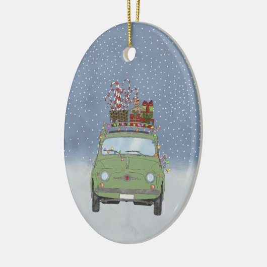 Fiat 500 met kerstcadeaus Keramische Kerstbal Keramisch Ornament (Links)