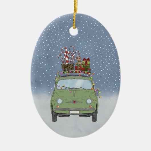 Fiat 500 met kerstcadeaus Keramische Kerstbal Keramisch Ornament (Voorkant)