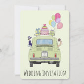 Fiat 500 Paar in auto bruiloft uitnodiging (Voorkant)