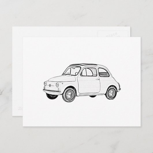 Fiat 500 Topolino Black and White Pencil Tekening Briefkaart (Voorkant / Achterkant)
